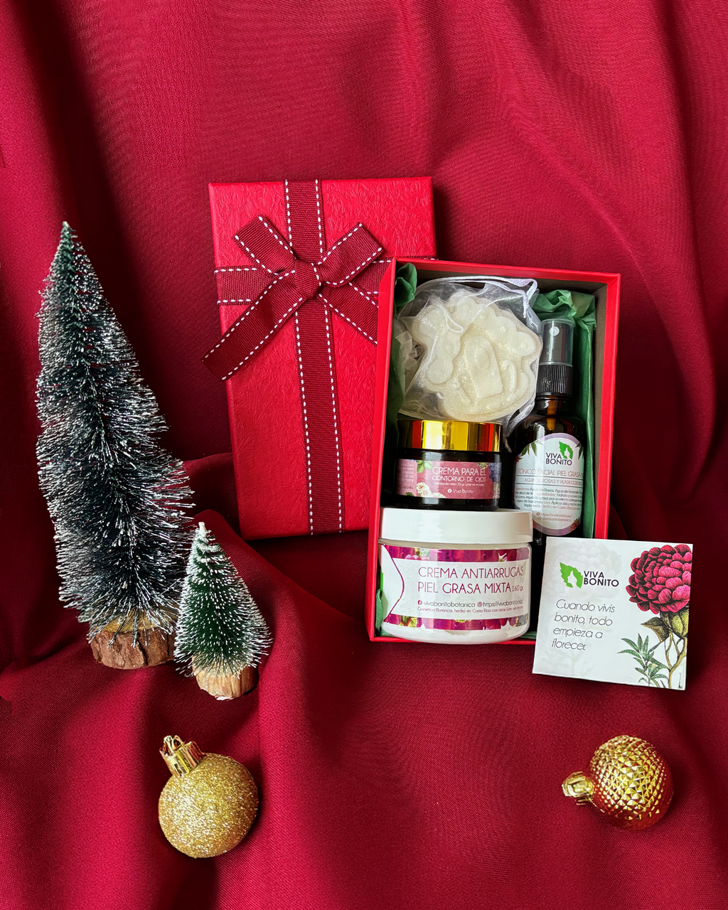 Promoción Navideña 2 🎄: Tónico facial + Crema antiarrugas + Contorno de Ojos + candela navideña